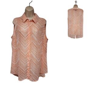 Lane Bryant Womens Orange/White Striped Shirt Button Down Top Blouse Size 18